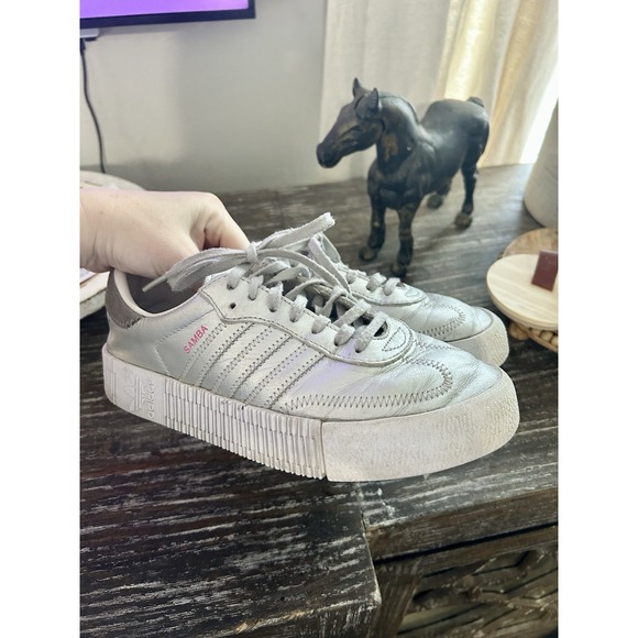 Women's Adidas SambaRose Silver Metallic Size 7 - Picture 3 of 5